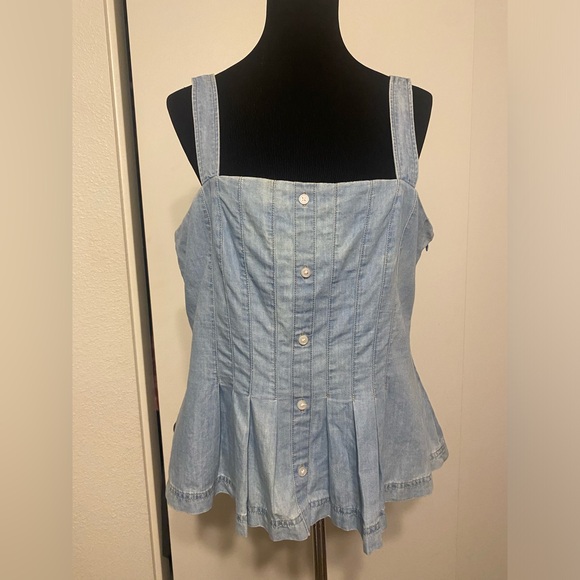 VERONICA BEARD $295 FADE DENIM PEPLUM SQAURE NECK TANK TOP SIZE 12 GUC - Picture 4 of 11